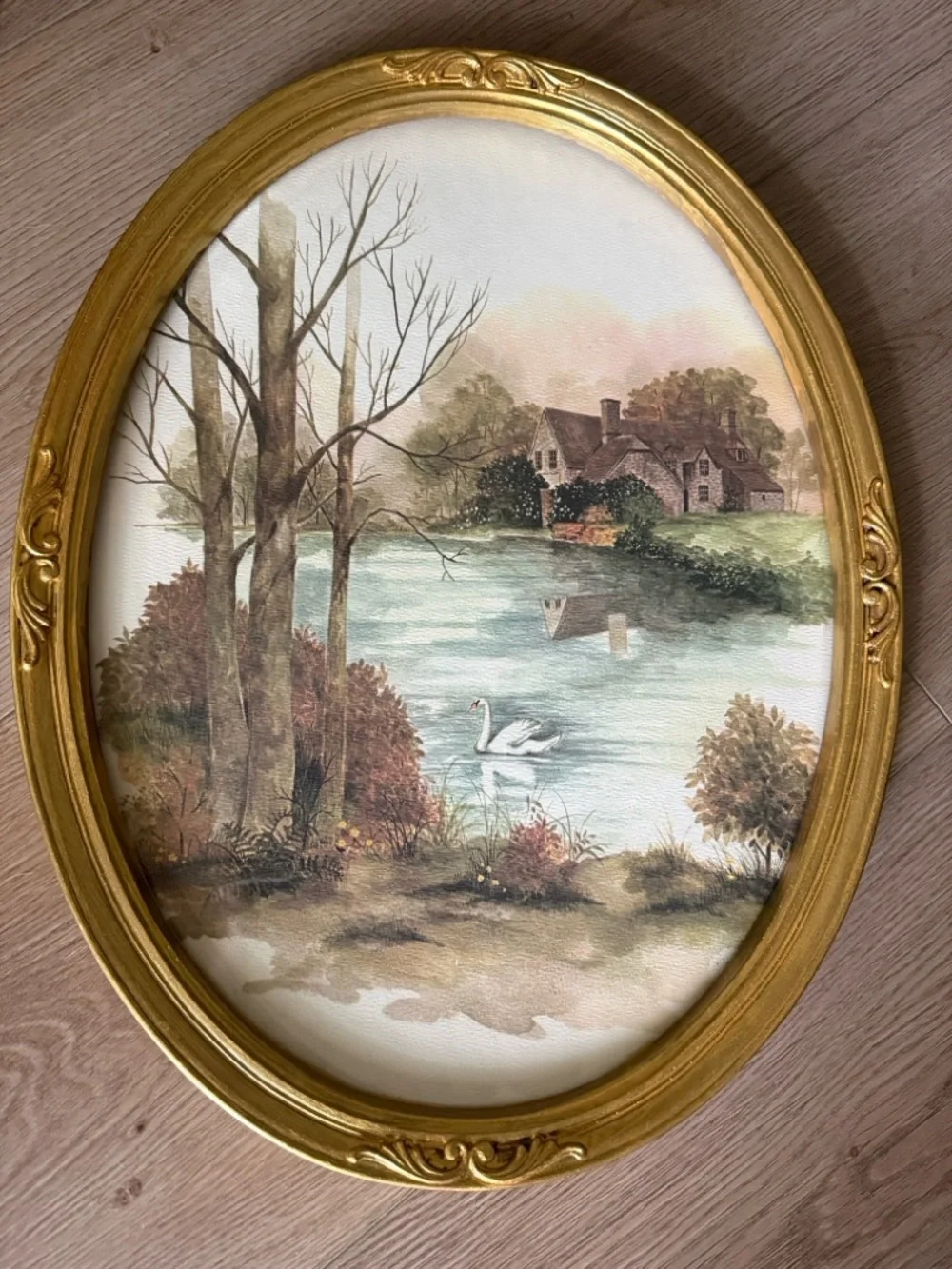 Homco “Swan on Lake” framed art - Picture 2 of 4